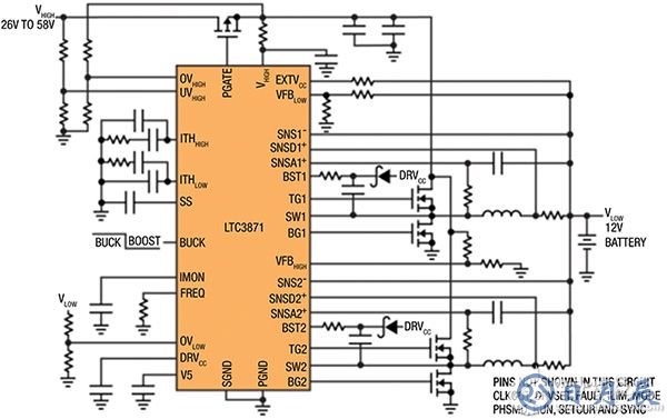 Linear Technology LTC3871 bi-directional application schematic Linear Technology 的 LTC3871 的雙向應(yīng)用示意圖