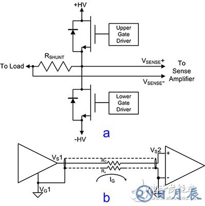 Measuring small voltage drops in a push-pull FET power driver 測量推挽式 FET 功率驅(qū)動(dòng)器中的小電壓降的原理圖